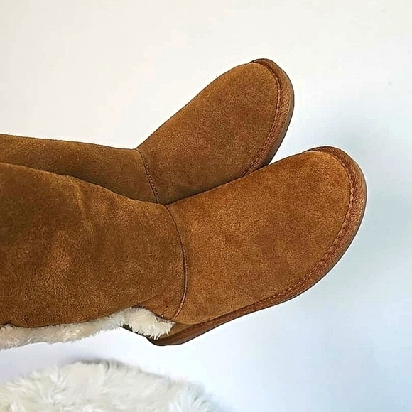 Minnetonka Mid Calf Winter Boots Suede Faux Fur Brown Slip On Women's Size 9 🌴 - Picture 1 of 8